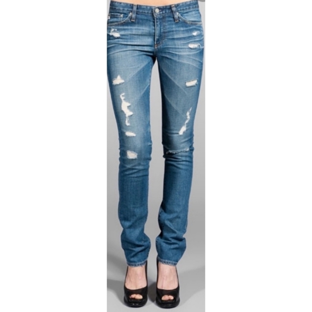AG Adriano Goldschmied Premiere Skinny Straight Distressed Jeans Size 26 - Picture 2 of 12